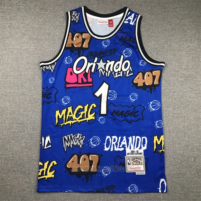 Camiseta Orlando Magic Penny Hardaway #1 Slap Sticker Mitchell & Ness 1994-95 Azul